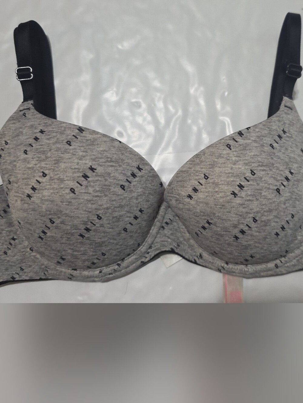 PINK Victoria's Secret Gray Logo T-Shirt Bra with Black Straps